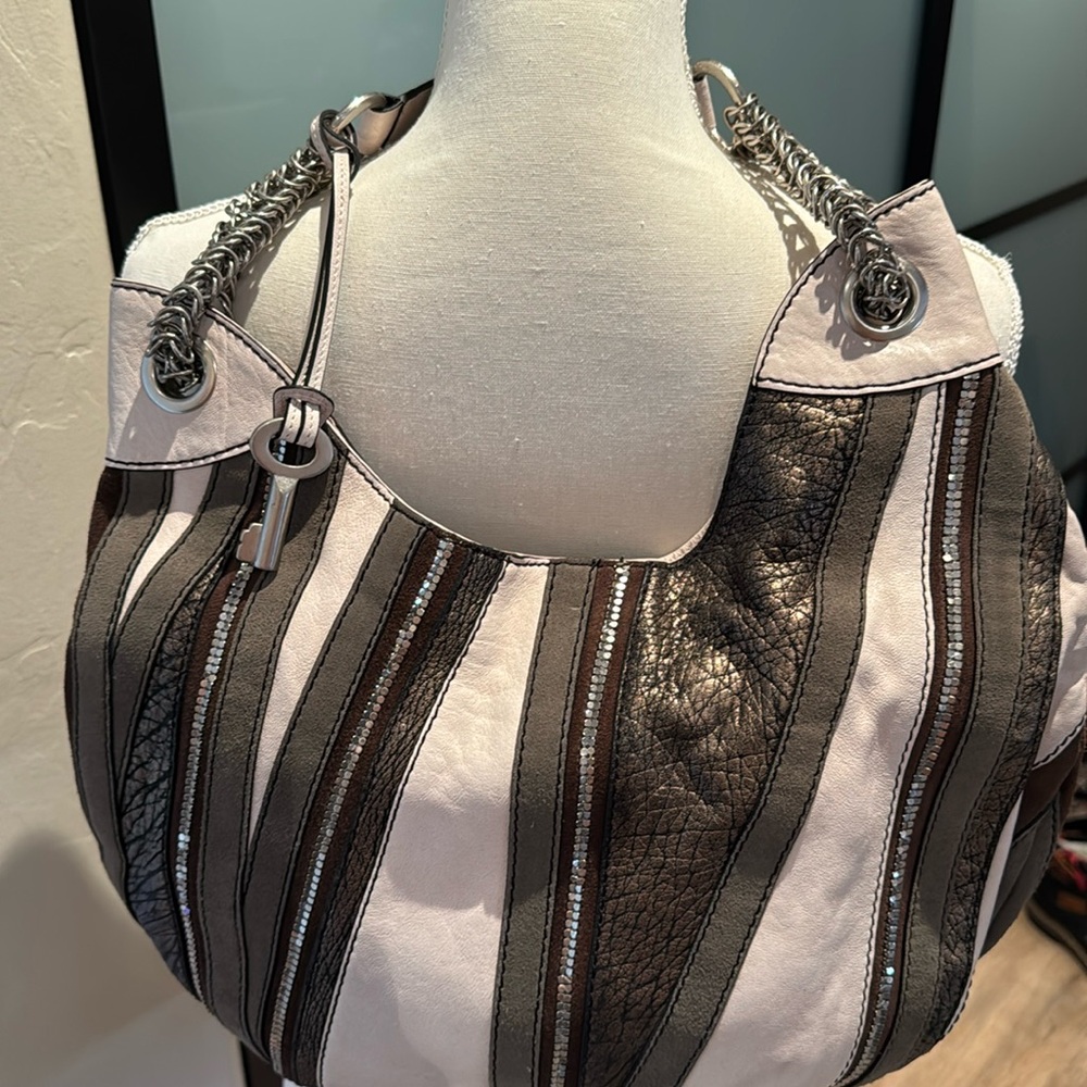 Fossil Hobo Bag in Brown, Gray, and Cream